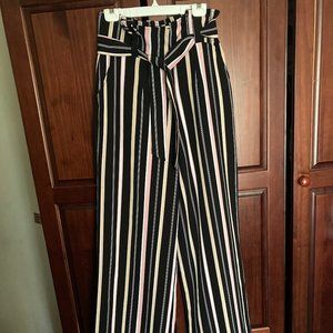 New York & Company Striped Paperbag Waist Dress Pants Size 8